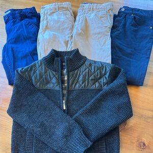 Boys size 10 bundle (4) pairs pants and a zip fleece sweater